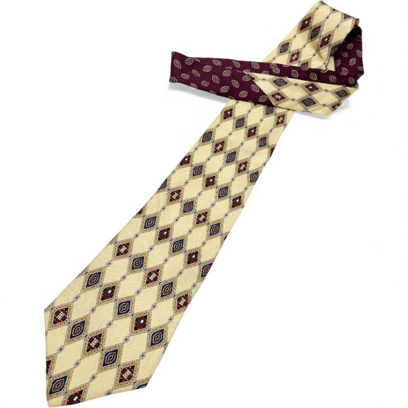 Tommy Hilfiger Silk Tie Burgundy Beige Baroque Paisley - Picture 2 of 6